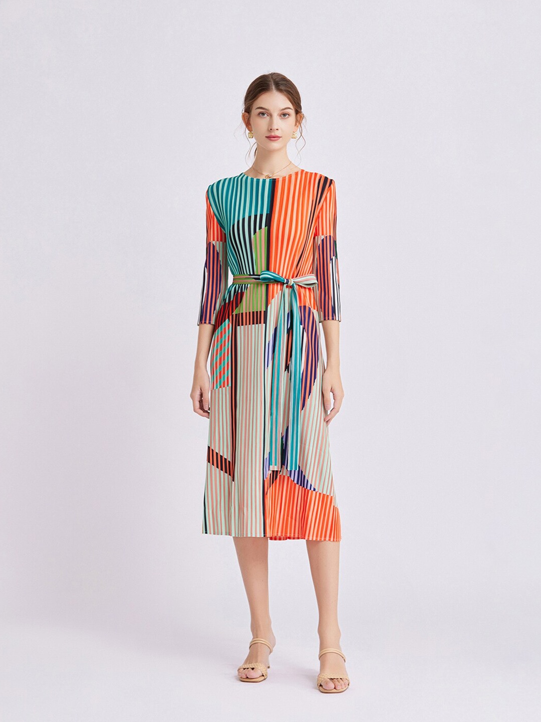 

JC Collection Striped Sheath Midi Dress, Orange