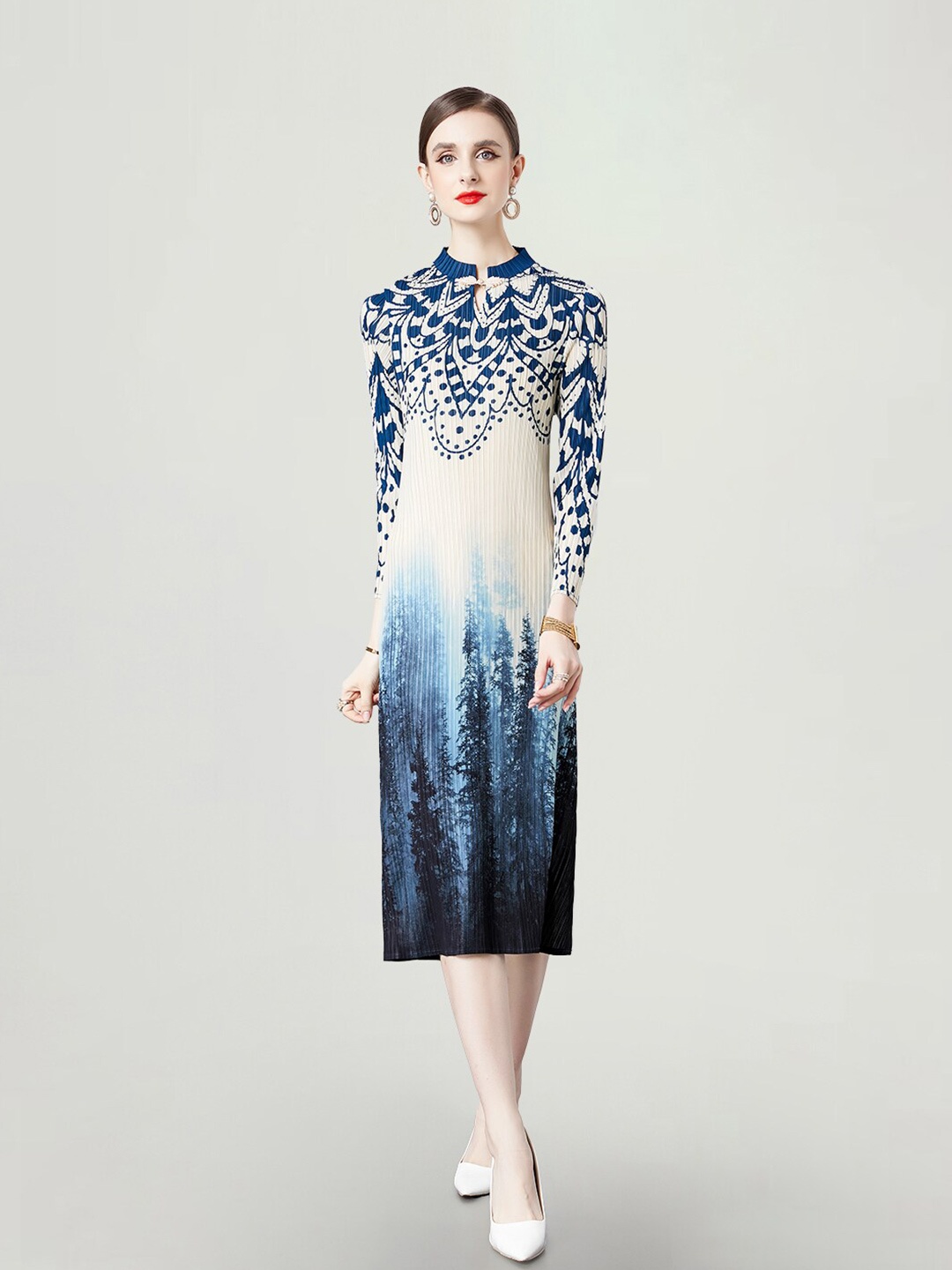 

JC Collection Tie and Dyed A-Line Midi Dress, Off white