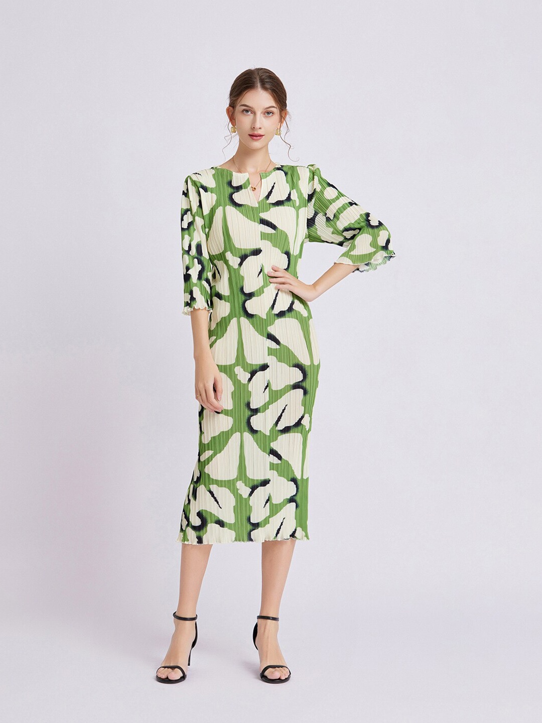 

JC Collection Tropical Printed Sheath Midi Dress, Green