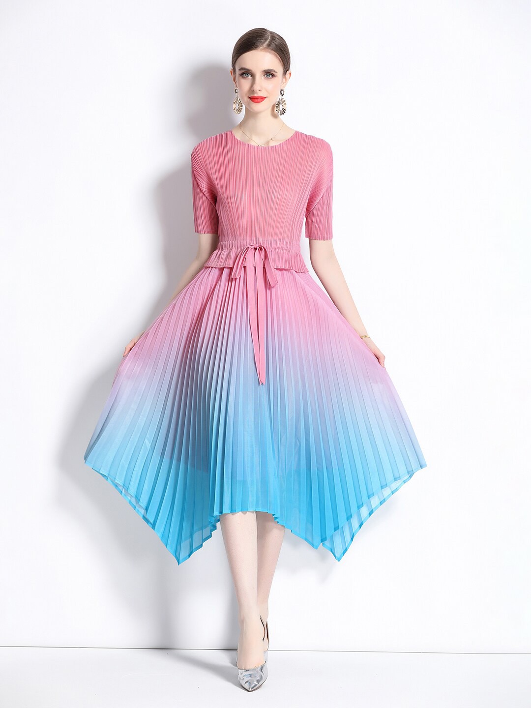 

JC Collection Tie and Dye Fit & Flare Midi Dress, Pink
