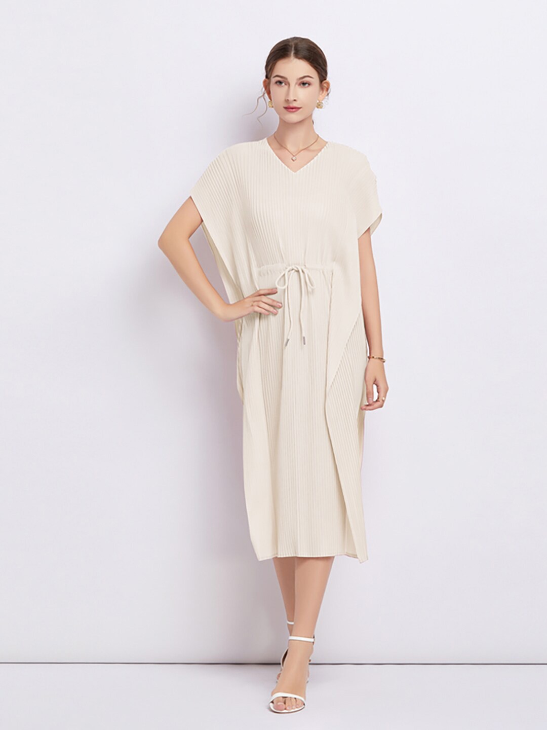 

JC Collection Extended Sleeves Kaftan Midi Dress, Beige