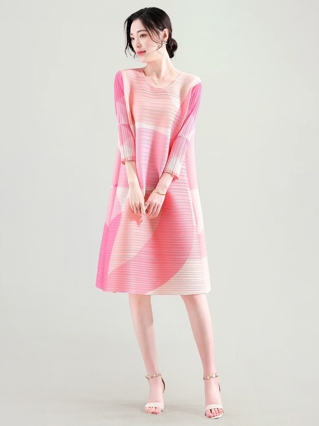 

JC Collection Self Design Round Neck A-Line Dress, Pink