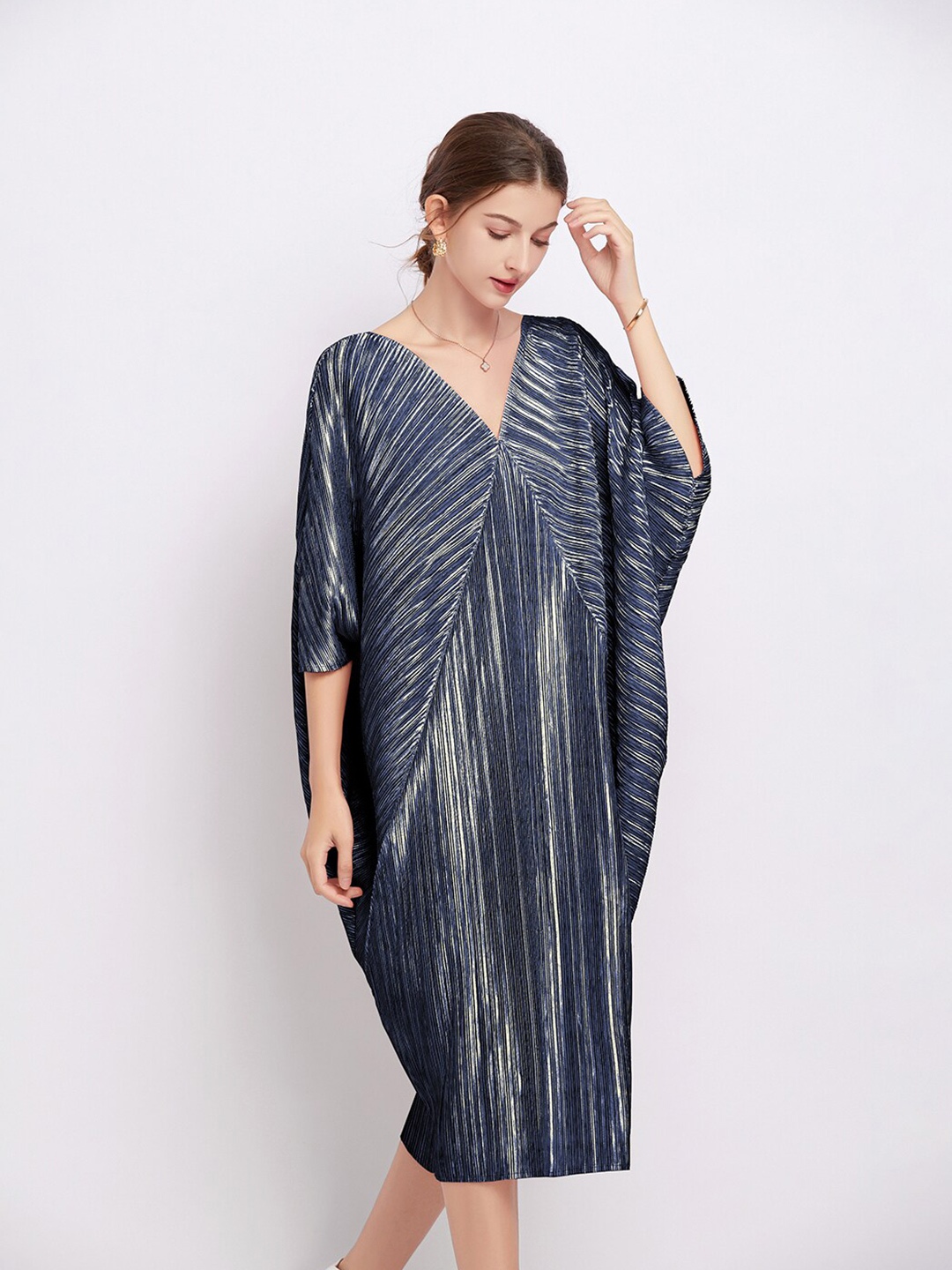 

JC Collection Self Designed Extended Sleeves Kaftan Dress, Navy blue