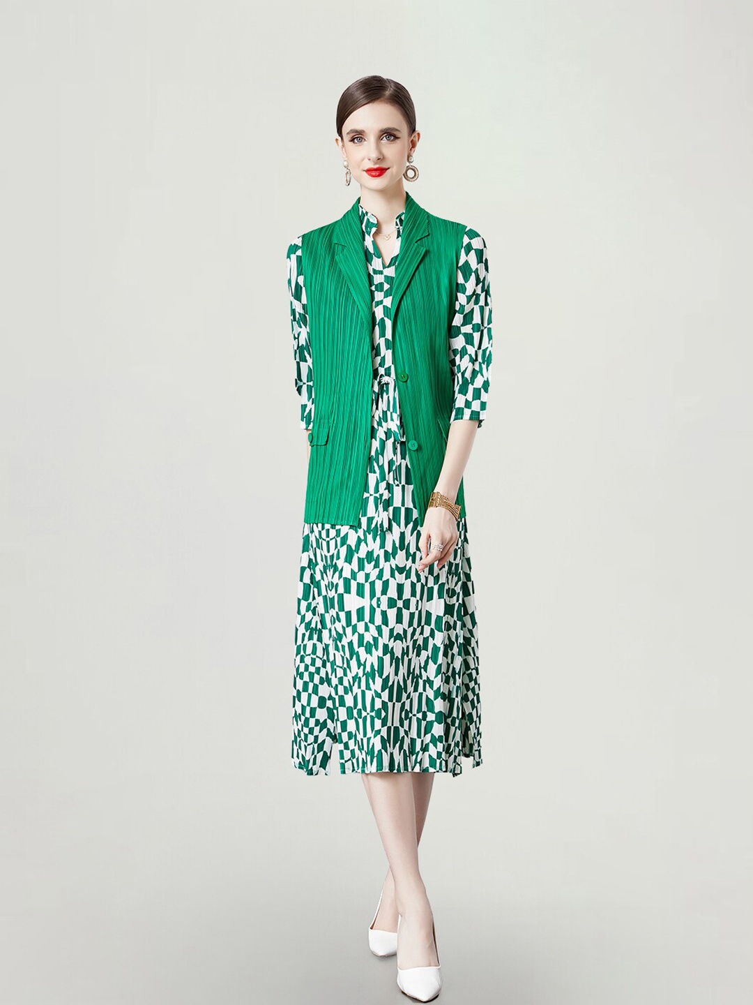 

JC Collection Geometric Printed A-Line Midi Dress, Green