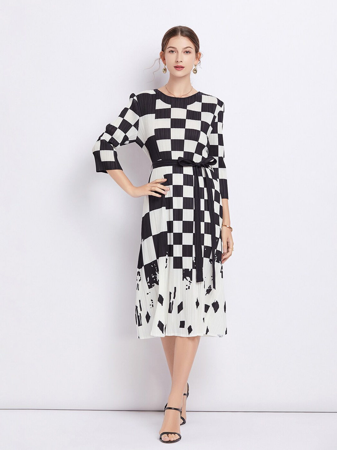 

JC Collection Geometric Printed A-Line Midi Dress, Black