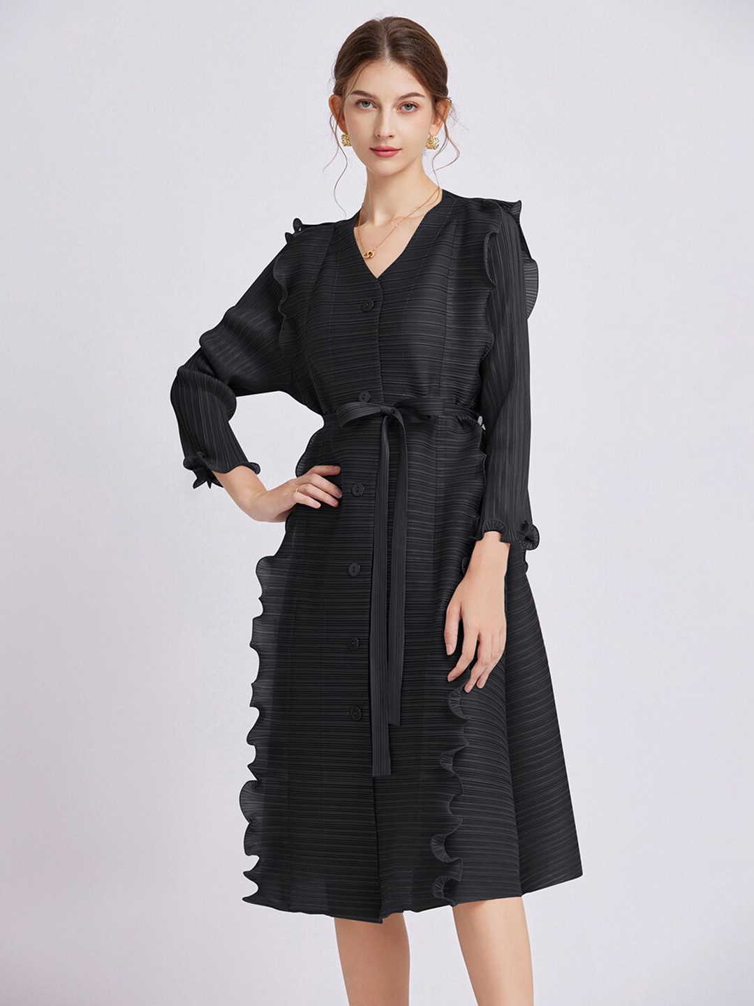 

JC Collection Striped Fit & Flare Dress, Black
