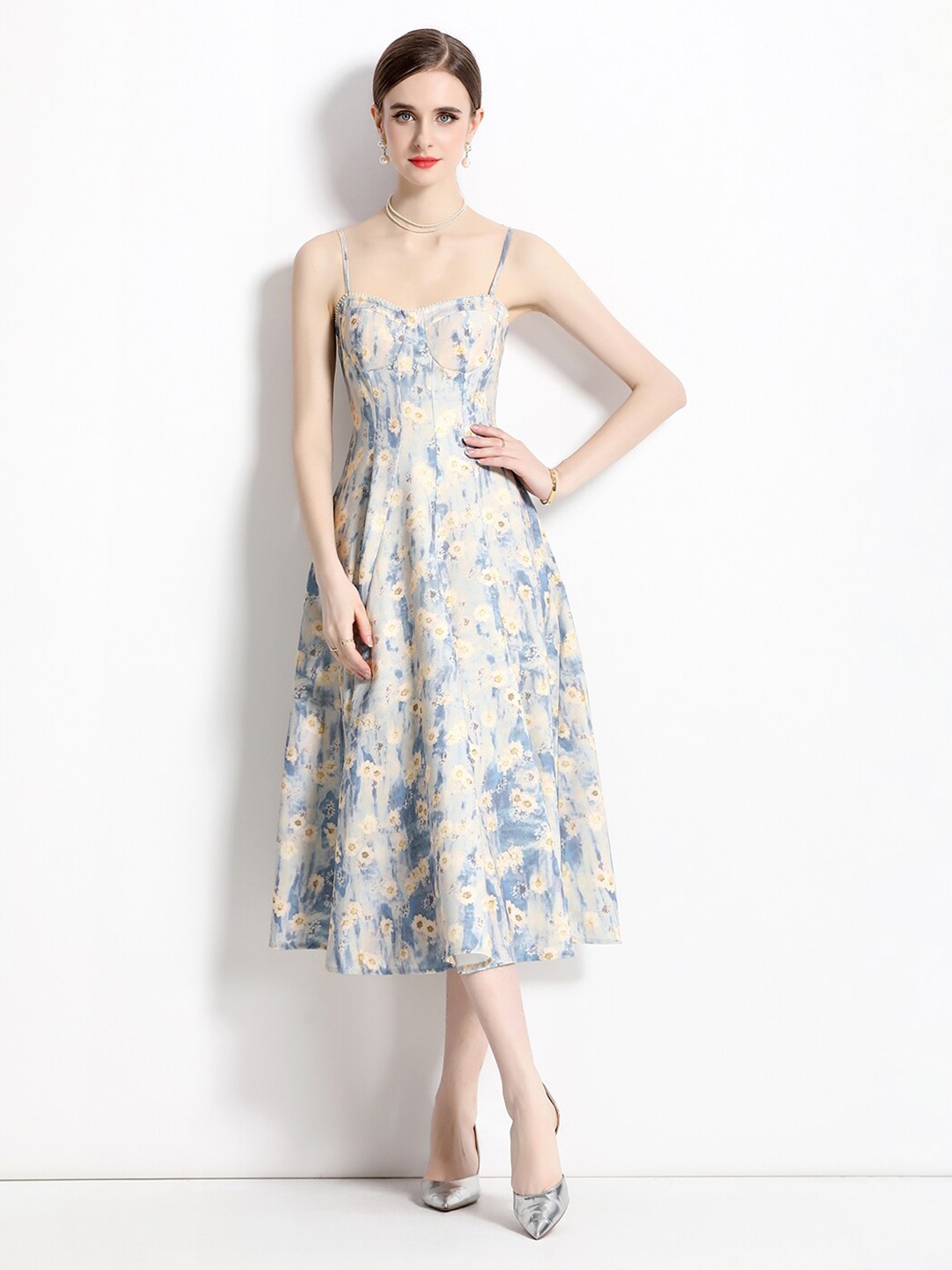 

JC Collection Floral Printed A-Line Midi Dress, Beige