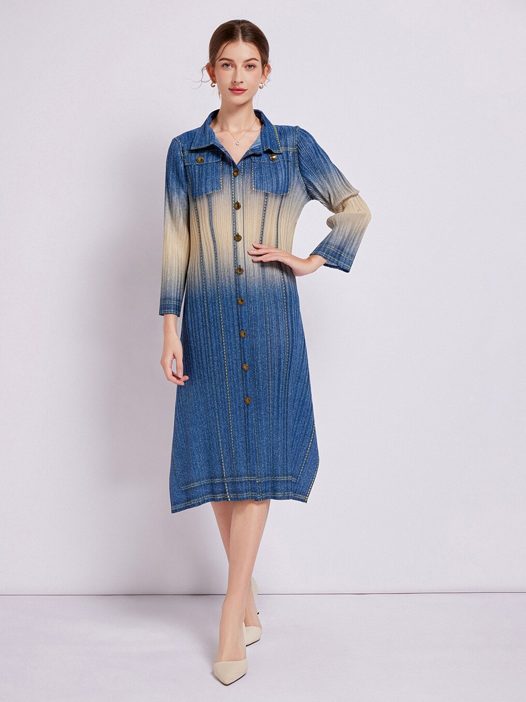 

JC Collection Tie and Dyed Shirt Midi Dress, Blue