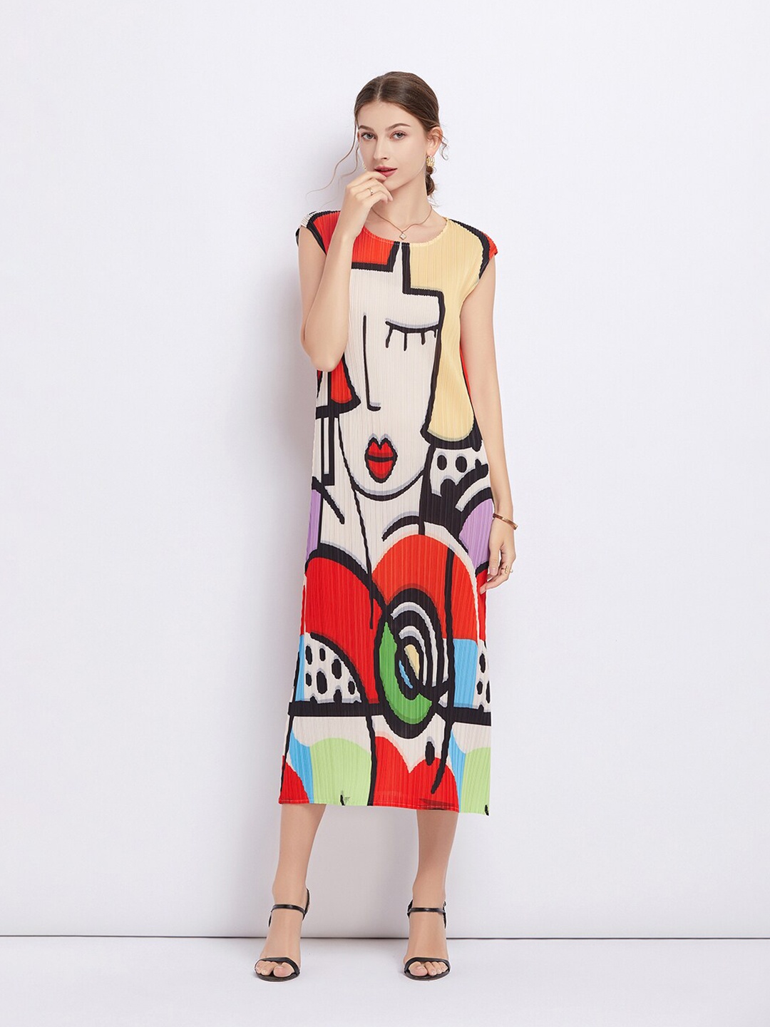 

JC Collection Graphic Printed A-Line Midi Dress, Red