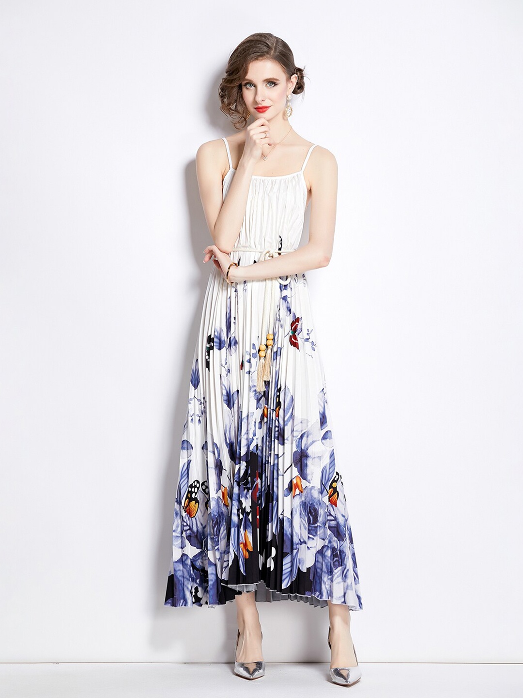 

JC Collection Floral Printed Shoulder Straps Maxi Dress, White