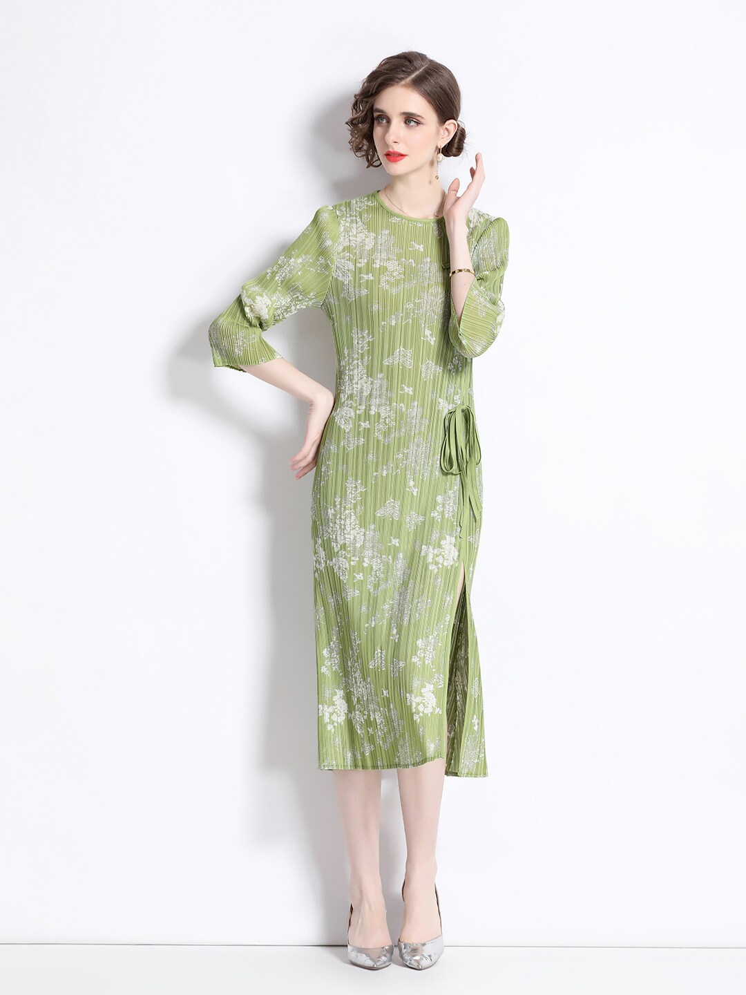 

JC Collection Floral Printed A-Line Midi Dress, Green