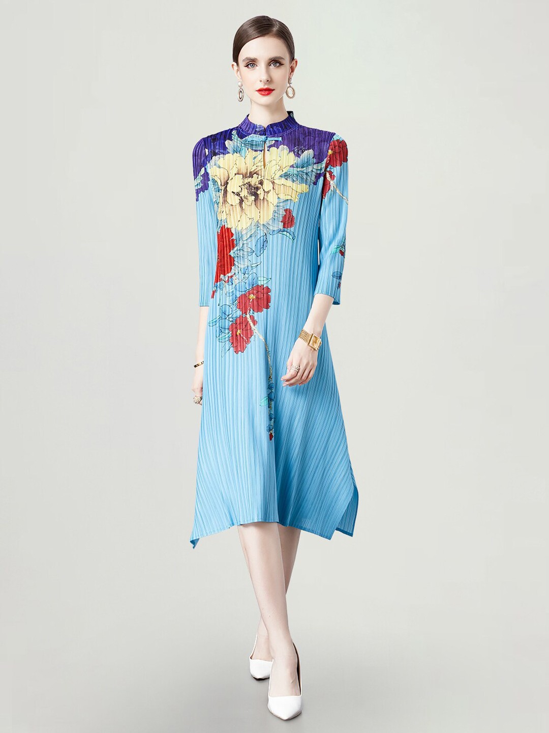 

JC Collection Floral Printed A-Line Midi Dress, Blue