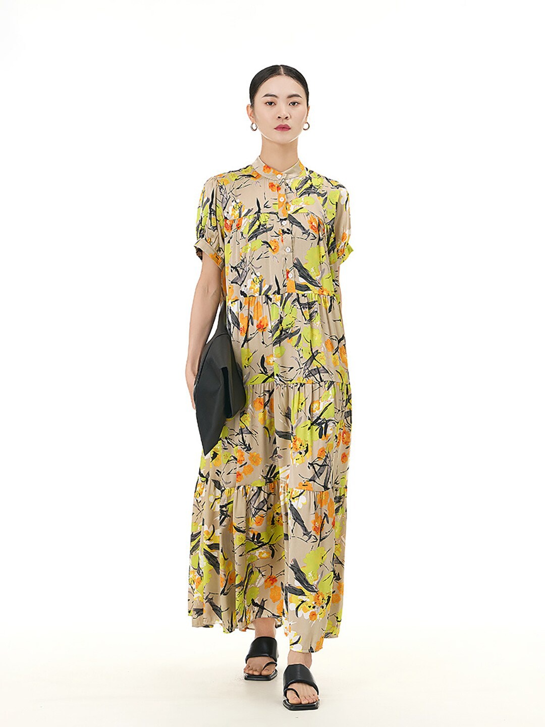 

JC Collection Floral Printed Tiered Maxi Dress, Khaki