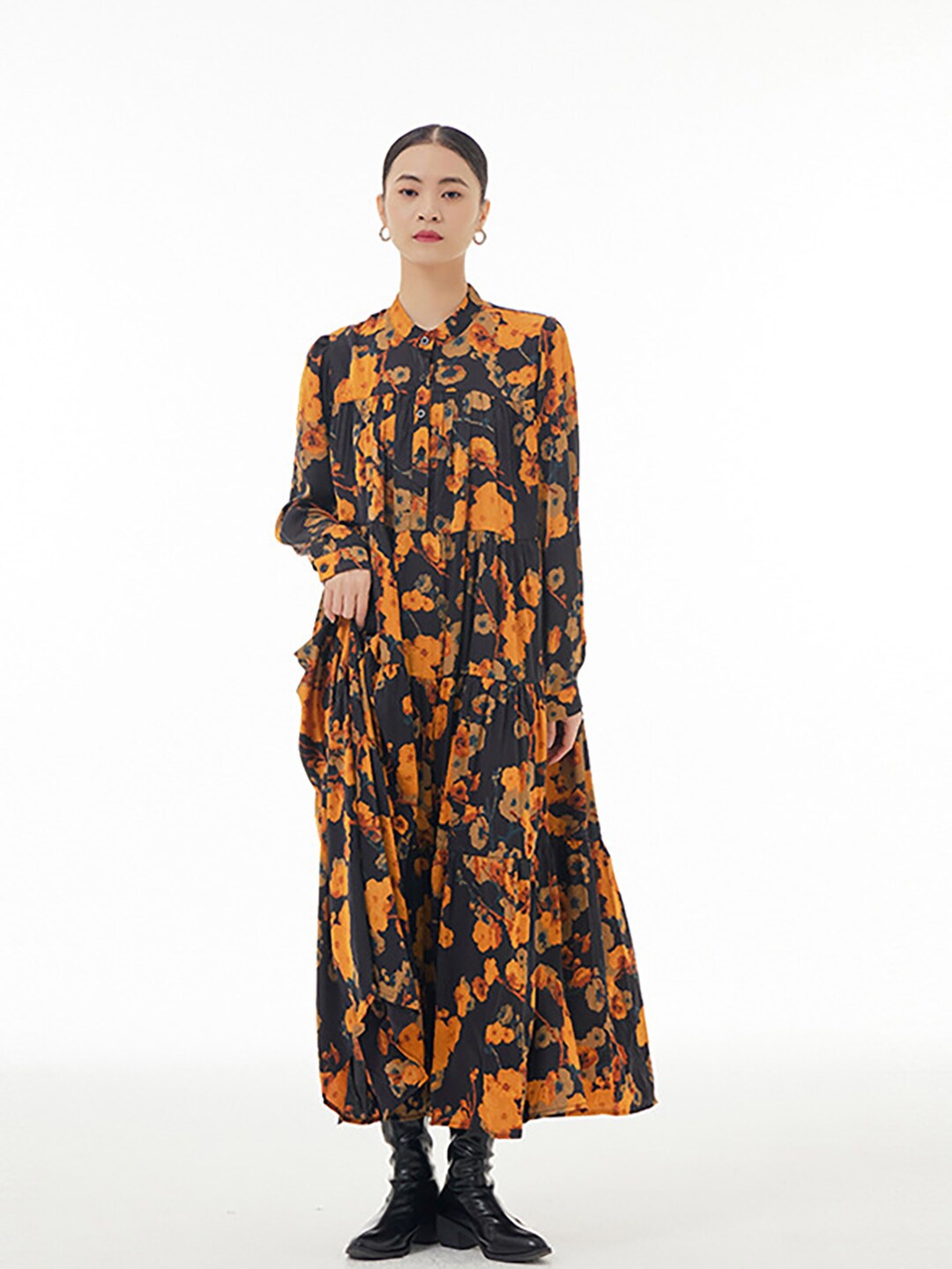 

JC Collection Floral Printed A-Line Midi Dress, Black
