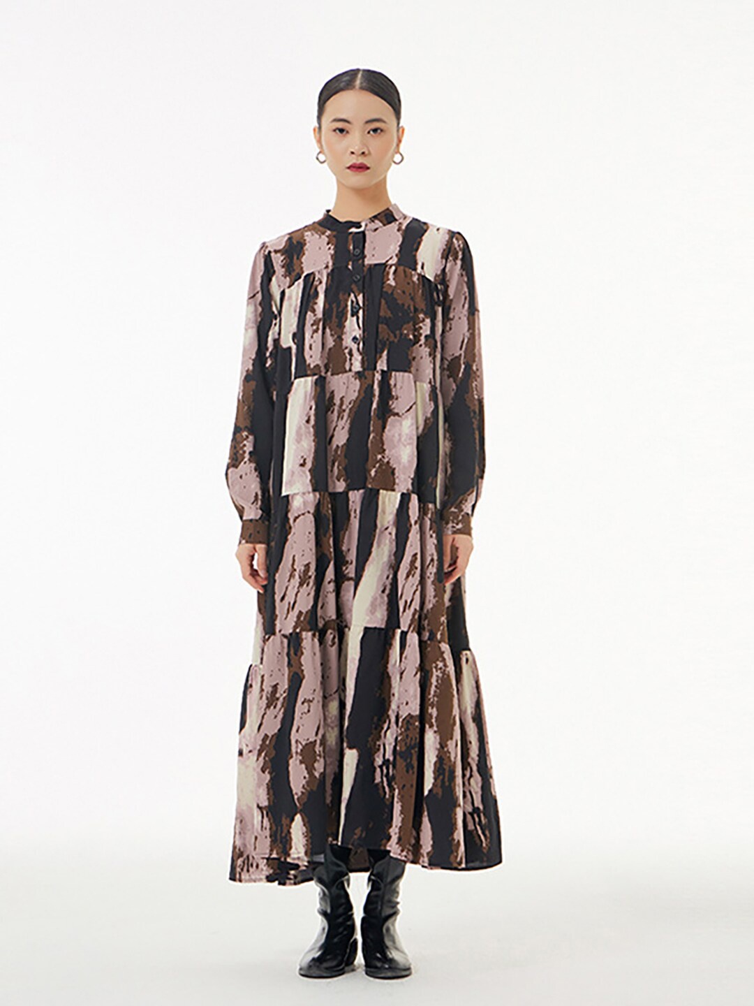 

JC Collection Floral Printed Mandarin Collar Short Sleeves Maxi Dress, Pink