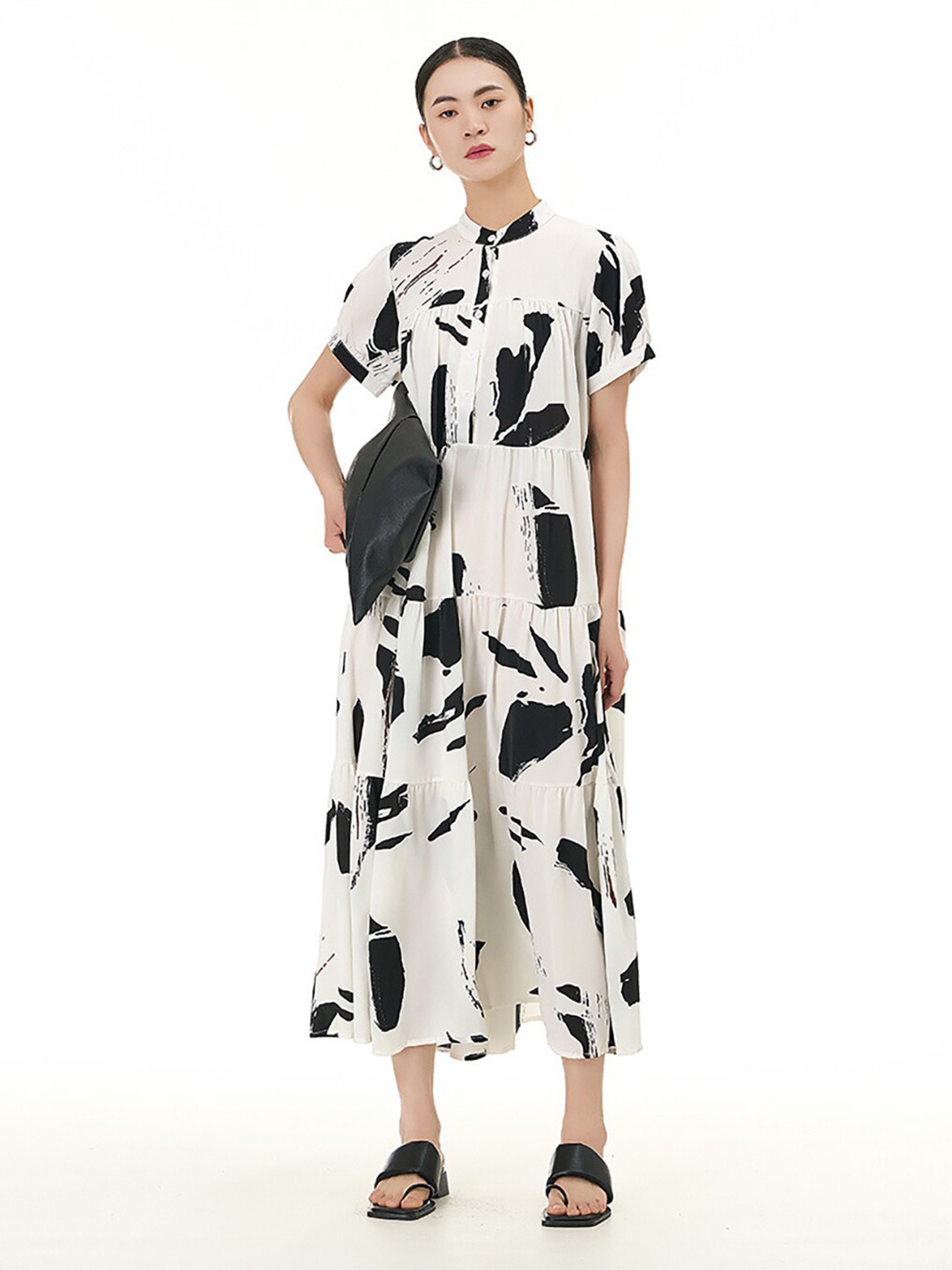 

JC Collection Abstract Printed A-line Dress, White