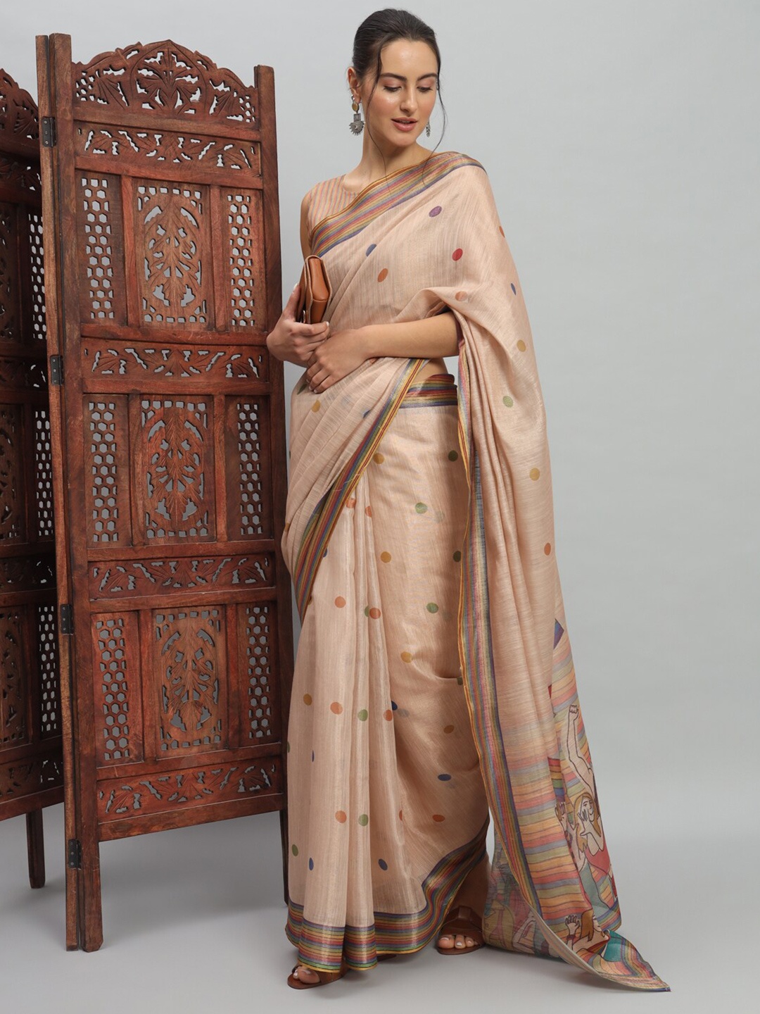 

RACHNA Polka Dot Woven Design Saree, Copper