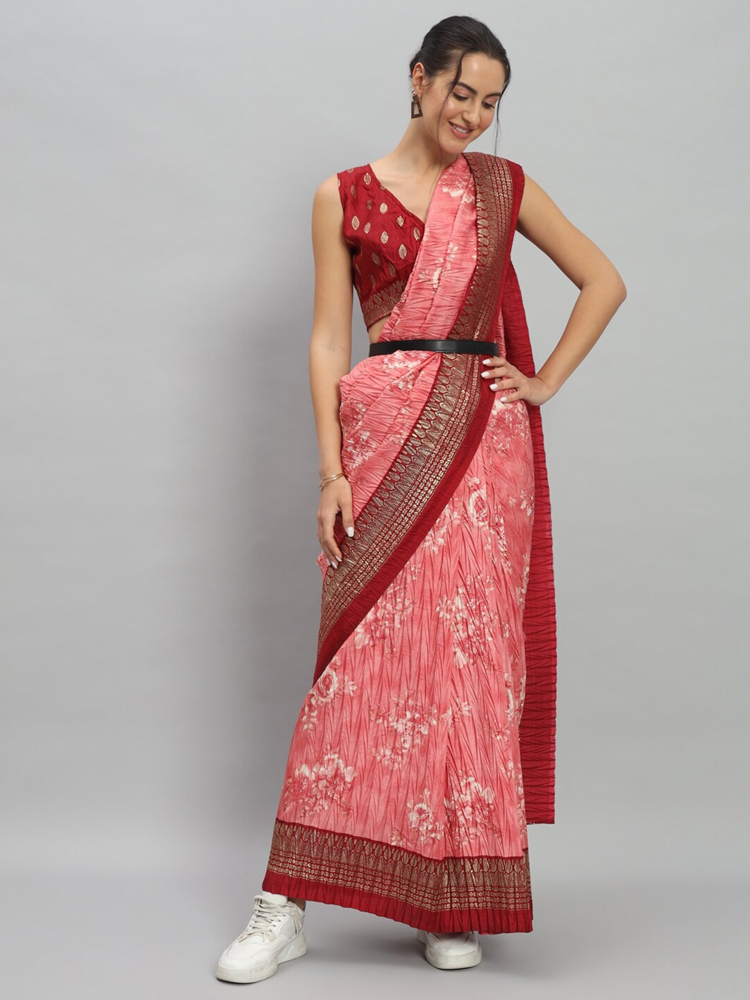 

RACHNA Floral Woven Design Zari Saree, Pink