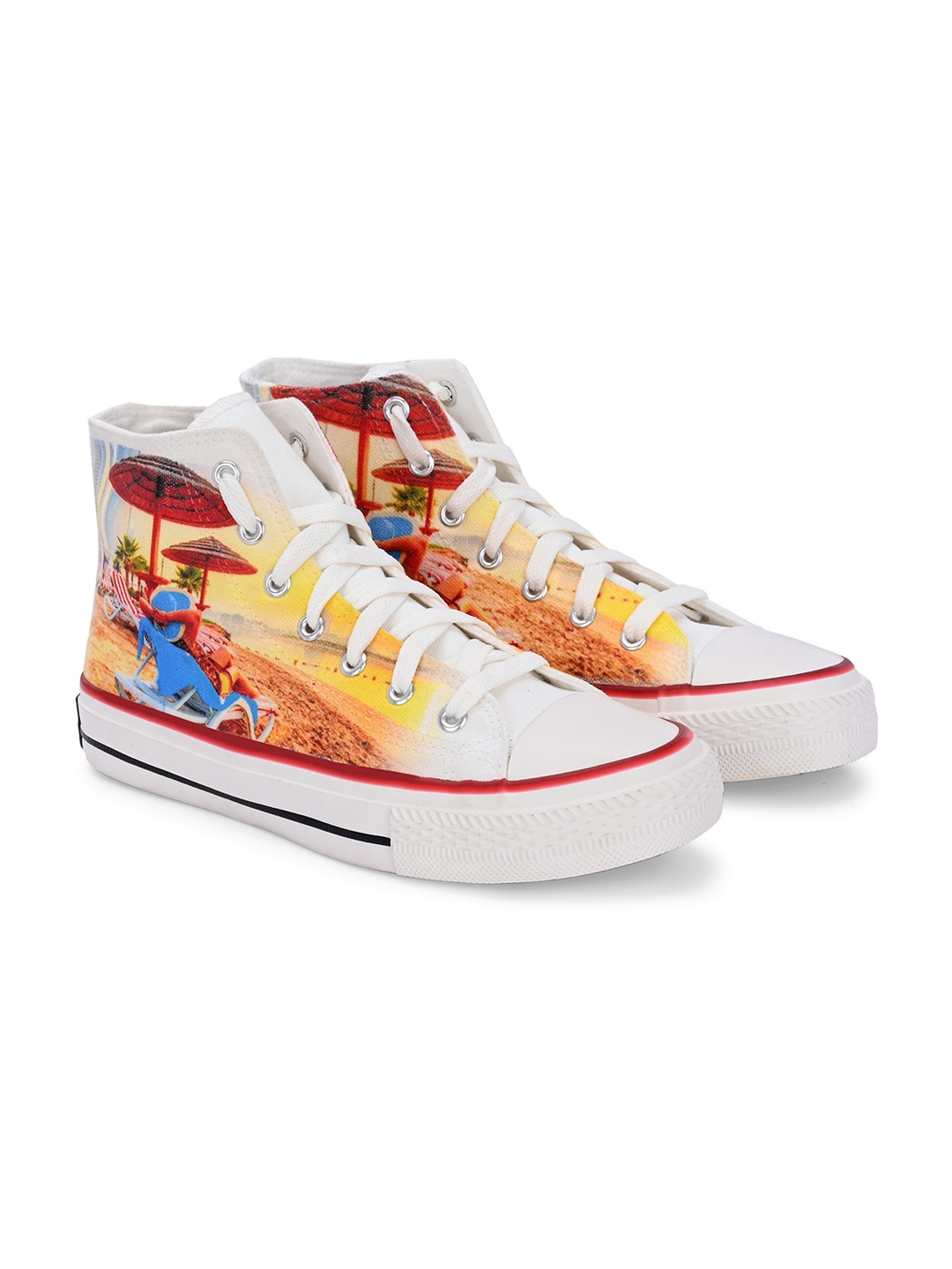 

CROWCIA LONDON Men Printed High Top Lightweight Canvas Sneakers, Yellow