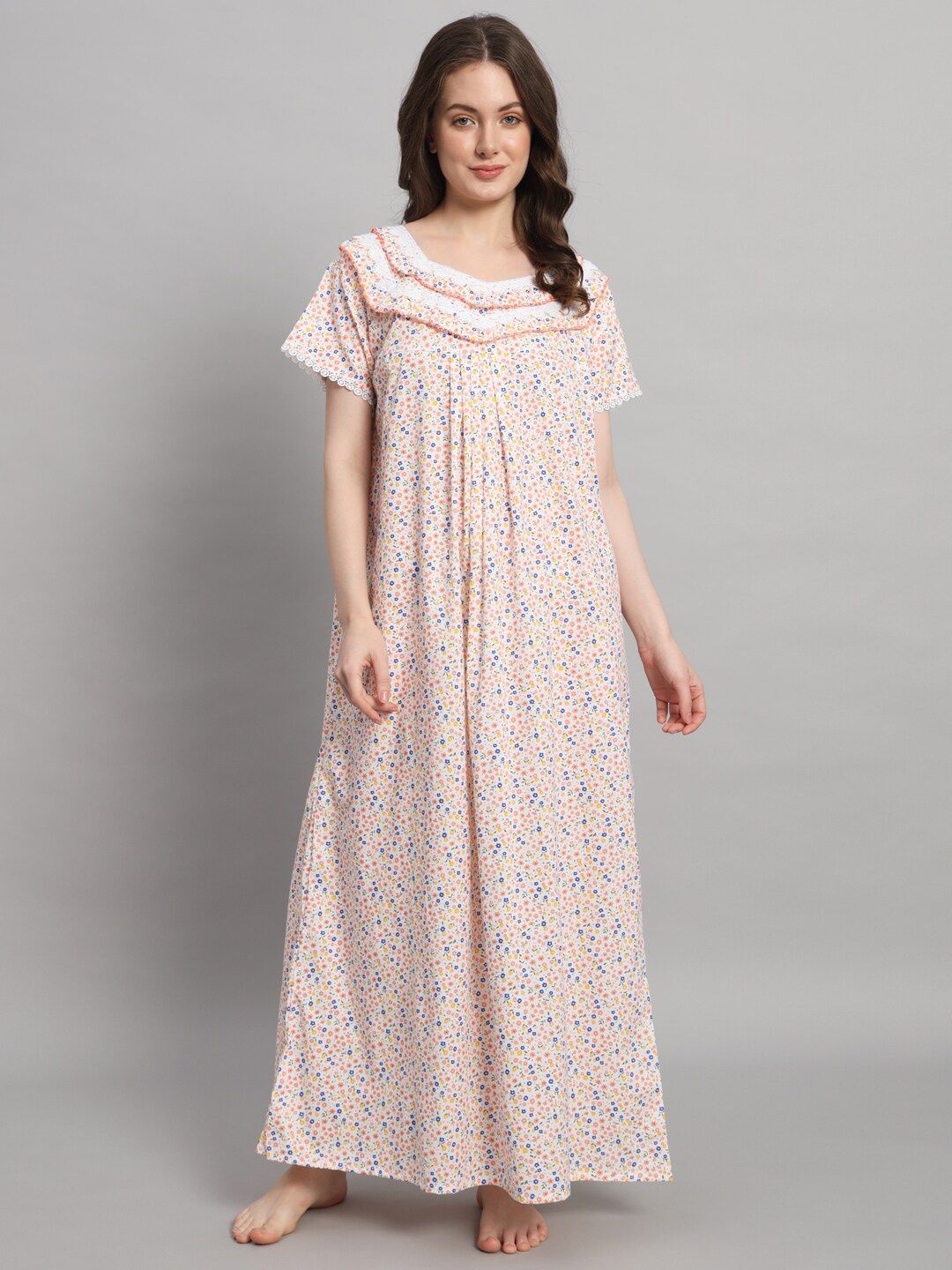 

SEPHANI Floral Printed Pure Cotton Maxi Nightdress, Orange