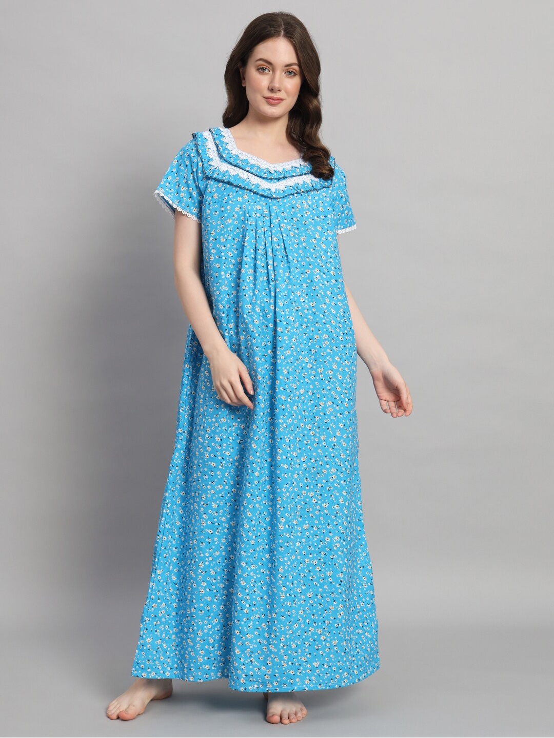 

SEPHANI Floral Printed Pure Cotton Maxi Nightdress, Blue