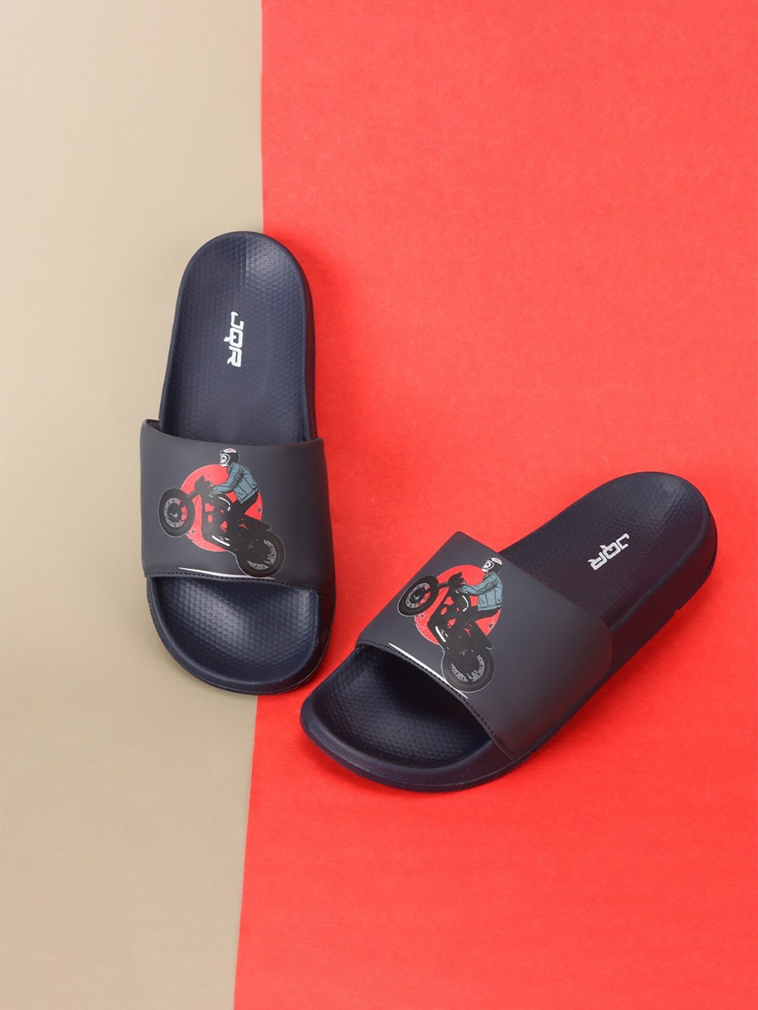 JQR Men Printed Sliders, Navy blue