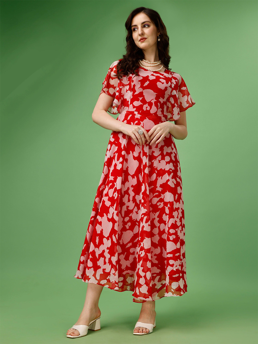 

Fashion2wear Floral Printed Georgette Fit & Flare Maxi Dress, Red