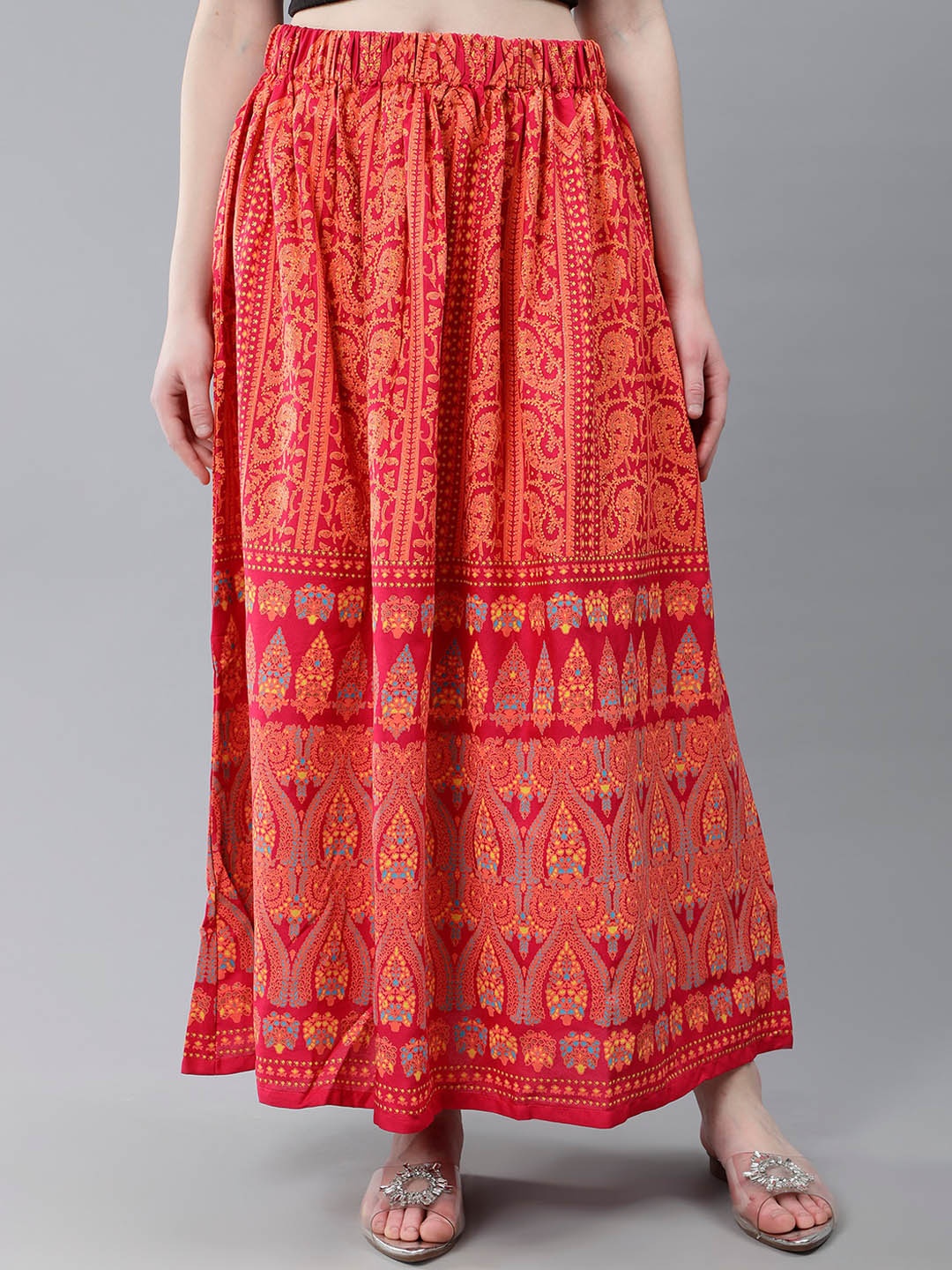 

Cot'N Soft Printed Pure Cotton Maxi Flared Skirt, Red