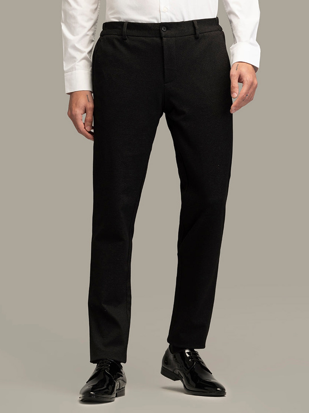 

Snitch Men Smart Slim Fit Formal Trouser, Black