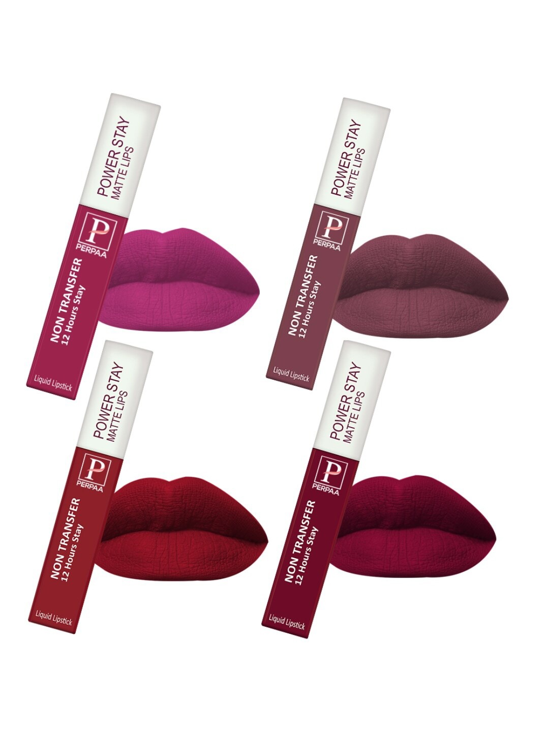 

PERPAA Set Of 4 Power Stay Long Lasting Liquid Matte Lipsticks - 5 ml Each - 10-22-23-9, Red