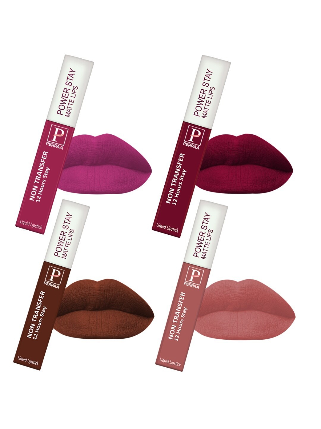 

PERPAA Set Of 4 Power Stay Long Lasting Liquid Matte Lipsticks - 5 ml Each - 10-16-21-9, Red