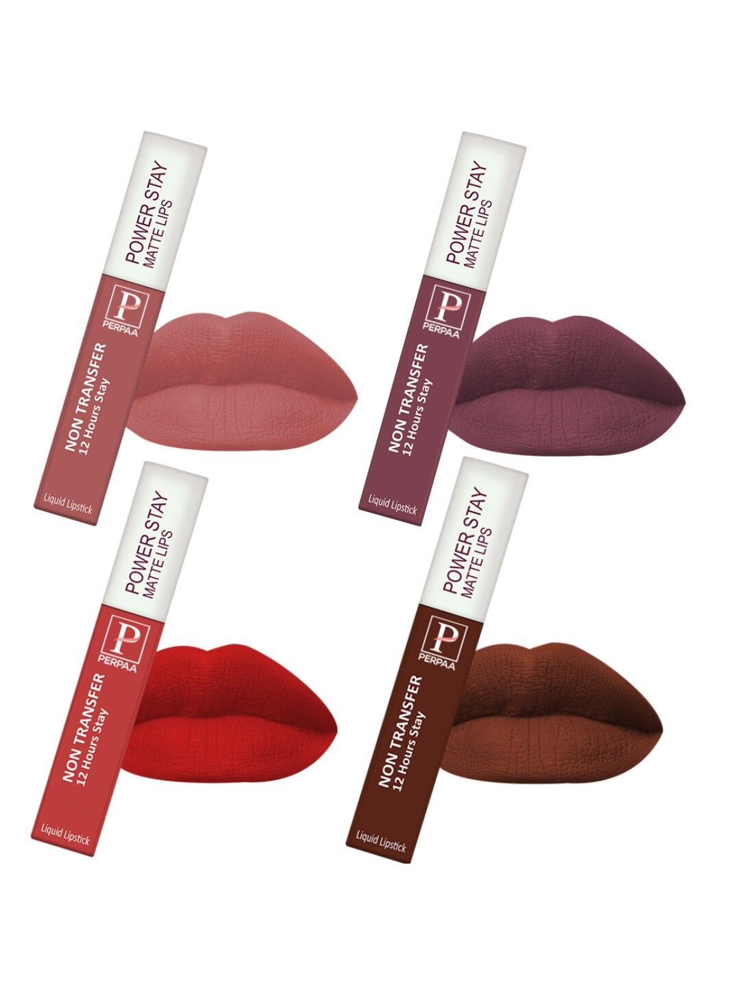 

PERPAA Power Stay Set Of 4 Liquid Matte Lipstick - 5ml Each - Red-Nude-Mauve-Brown, Multi