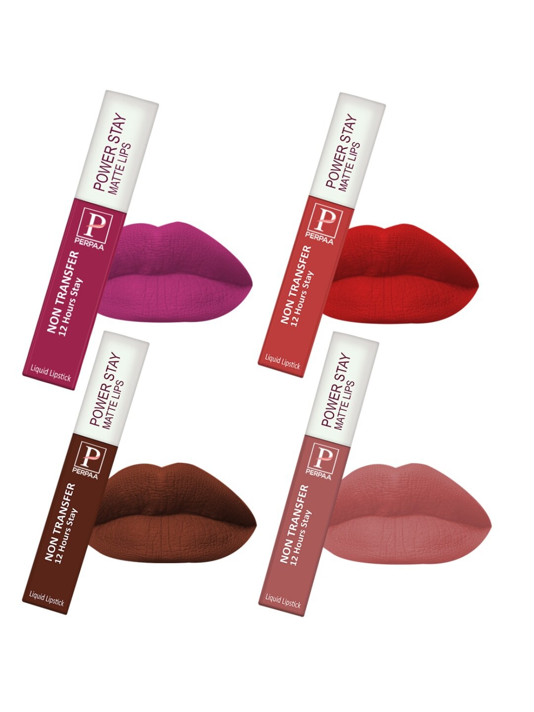 

PERPAA Set Of 4 Power Stay Long Lasting Liquid Matte Lipsticks - 5 ml Each - 10-16-21-1, Red