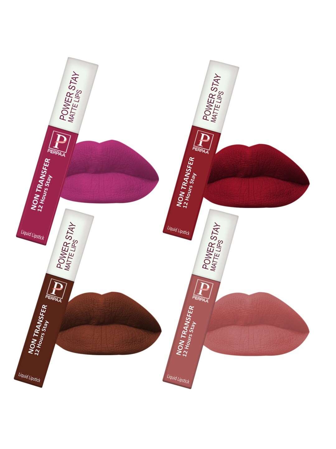 

PERPAA Set Of 4 Power Stay Long Lasting Liquid Matte Lipstick- 5ml Each-10-16-21-22, Multi