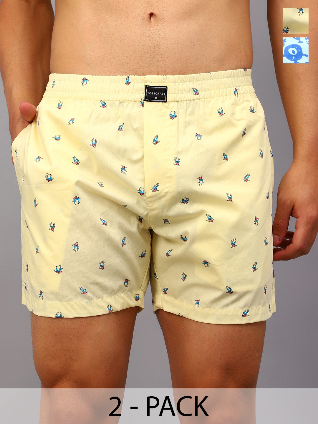 

TOFFCRAFT Pack Of 2 Printed Cotton Boxers, Beige