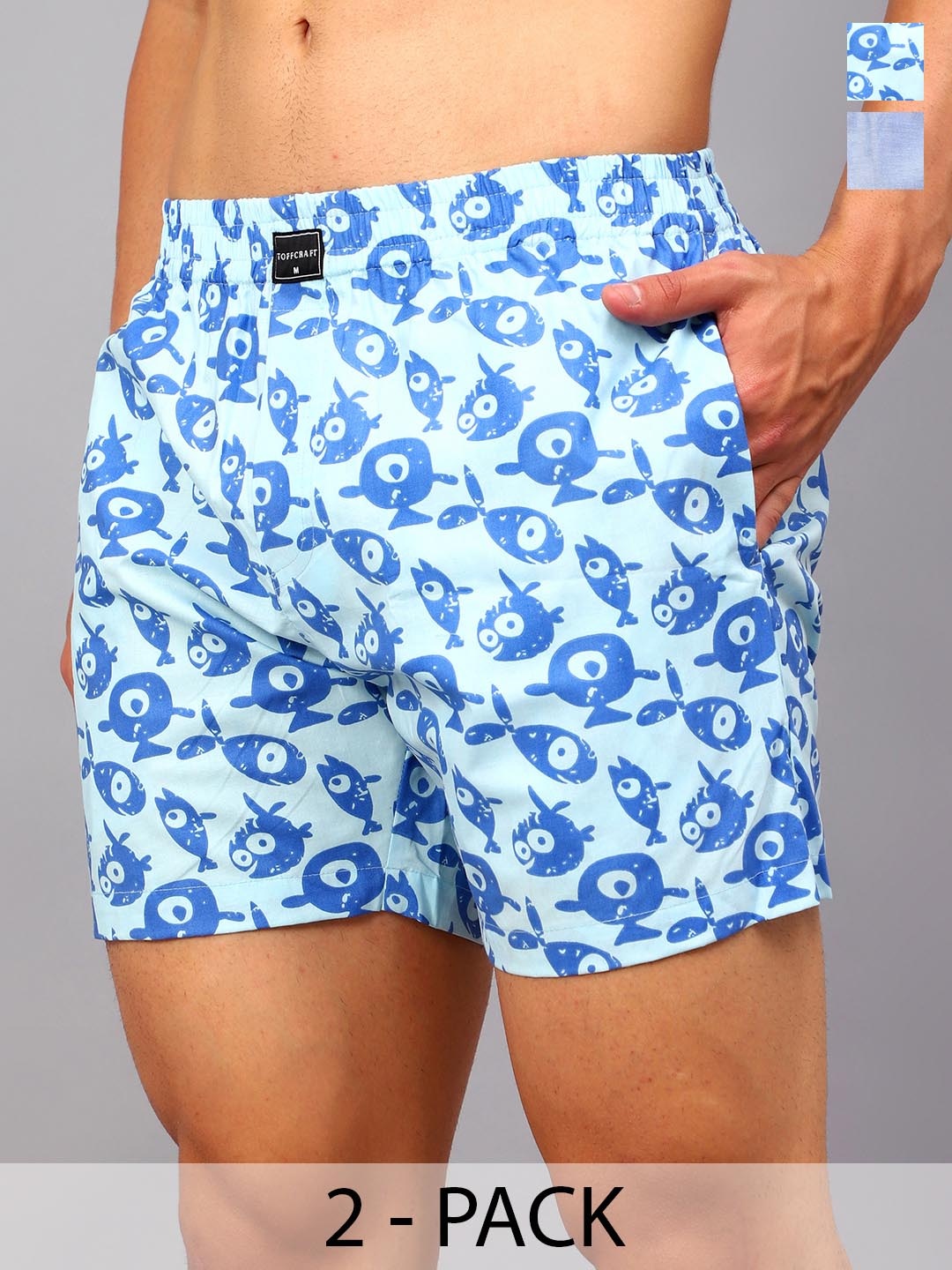 

TOFFCRAFT Pack Of 2 Printed Cotton Boxers, Blue