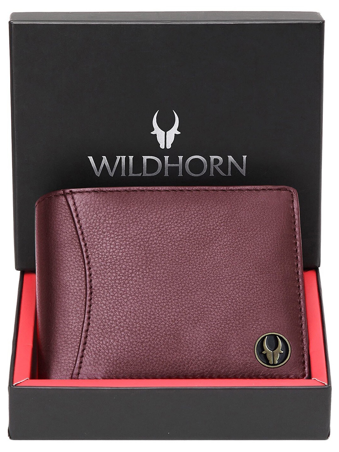 

WildHorn Men Leather RFID Two Fold Wallet, Maroon