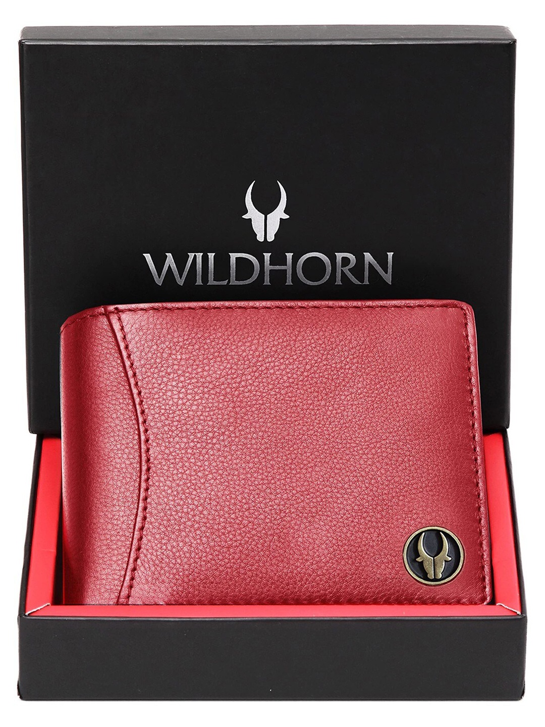 

WildHorn Men Leather Two Fold Wallet, Red