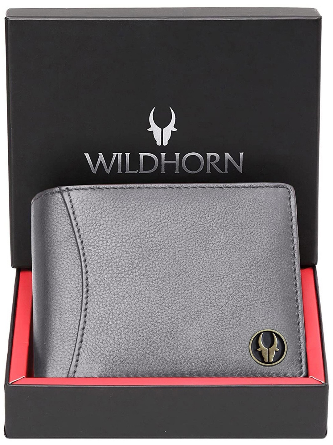 

WildHorn Men Leather RFID Two Fold Wallet, Grey