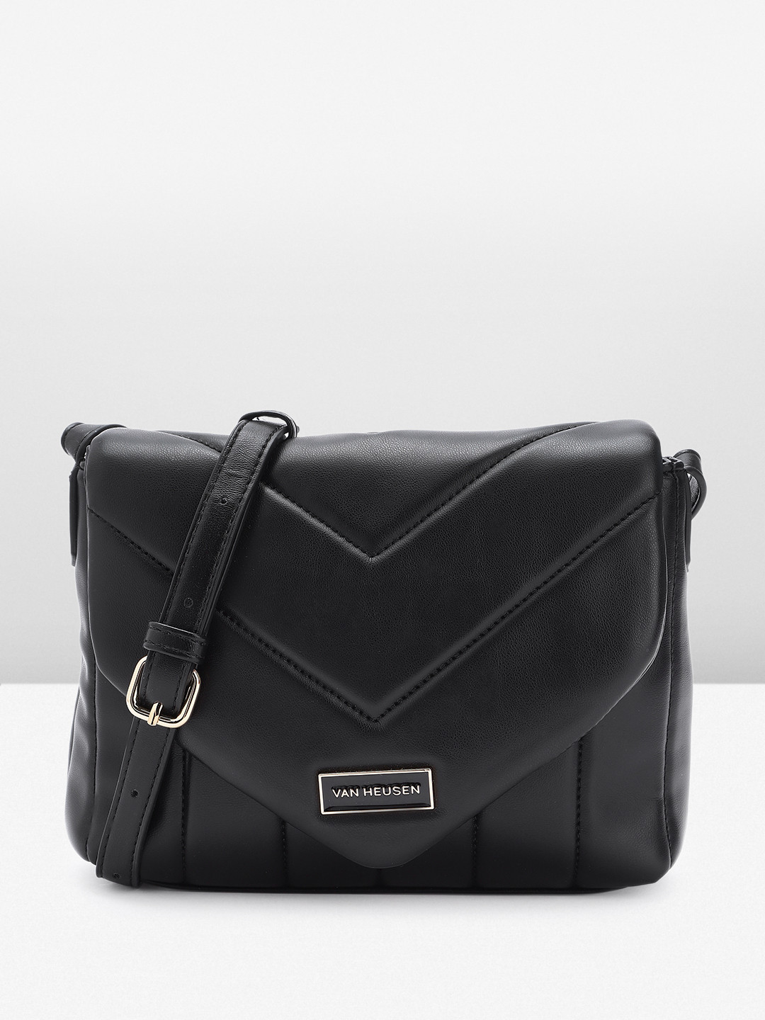 

Van Heusen Textured Structured Sling Bag with Quilted Detail, Black