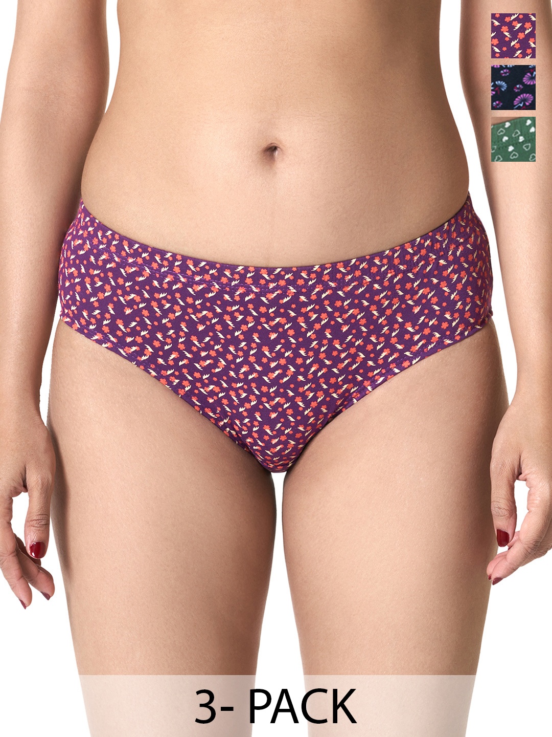 

BLOSSOM Women Cotton Mid Rise Printed Hipster_IRIS DARK 3 PACK, Assorted