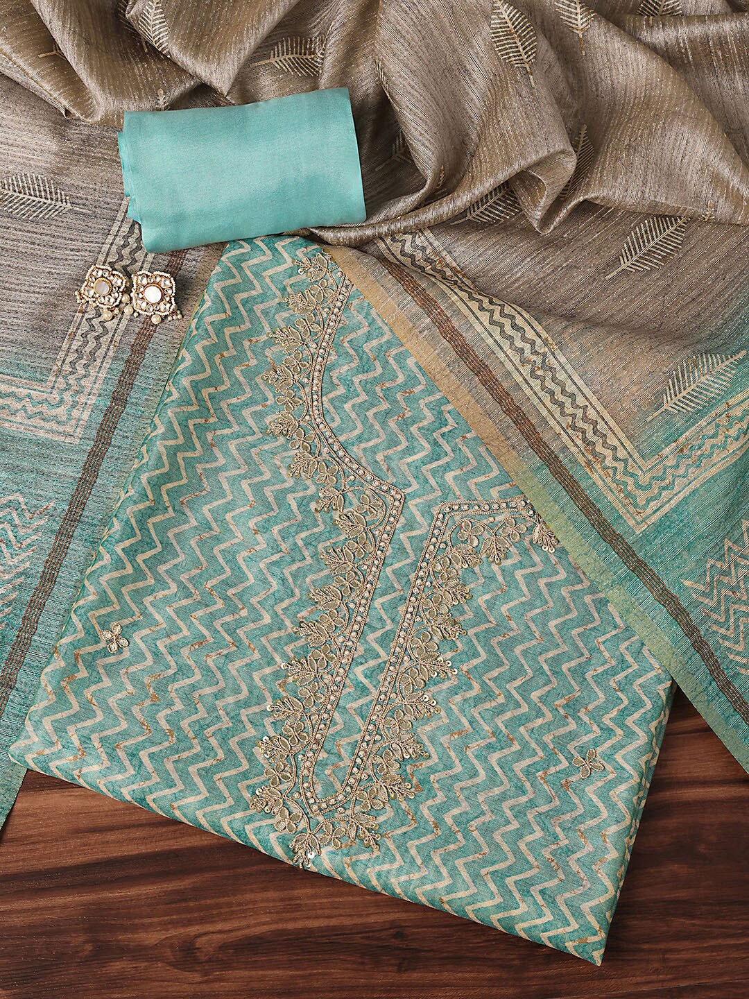 

KALKI Fashion Embroidered Unstitched Dress Material, Blue