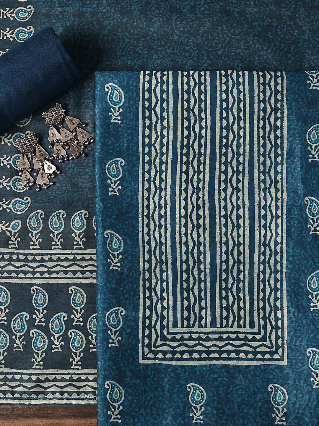 

KALKI Fashion Printed Unstitched Dress Material, Blue