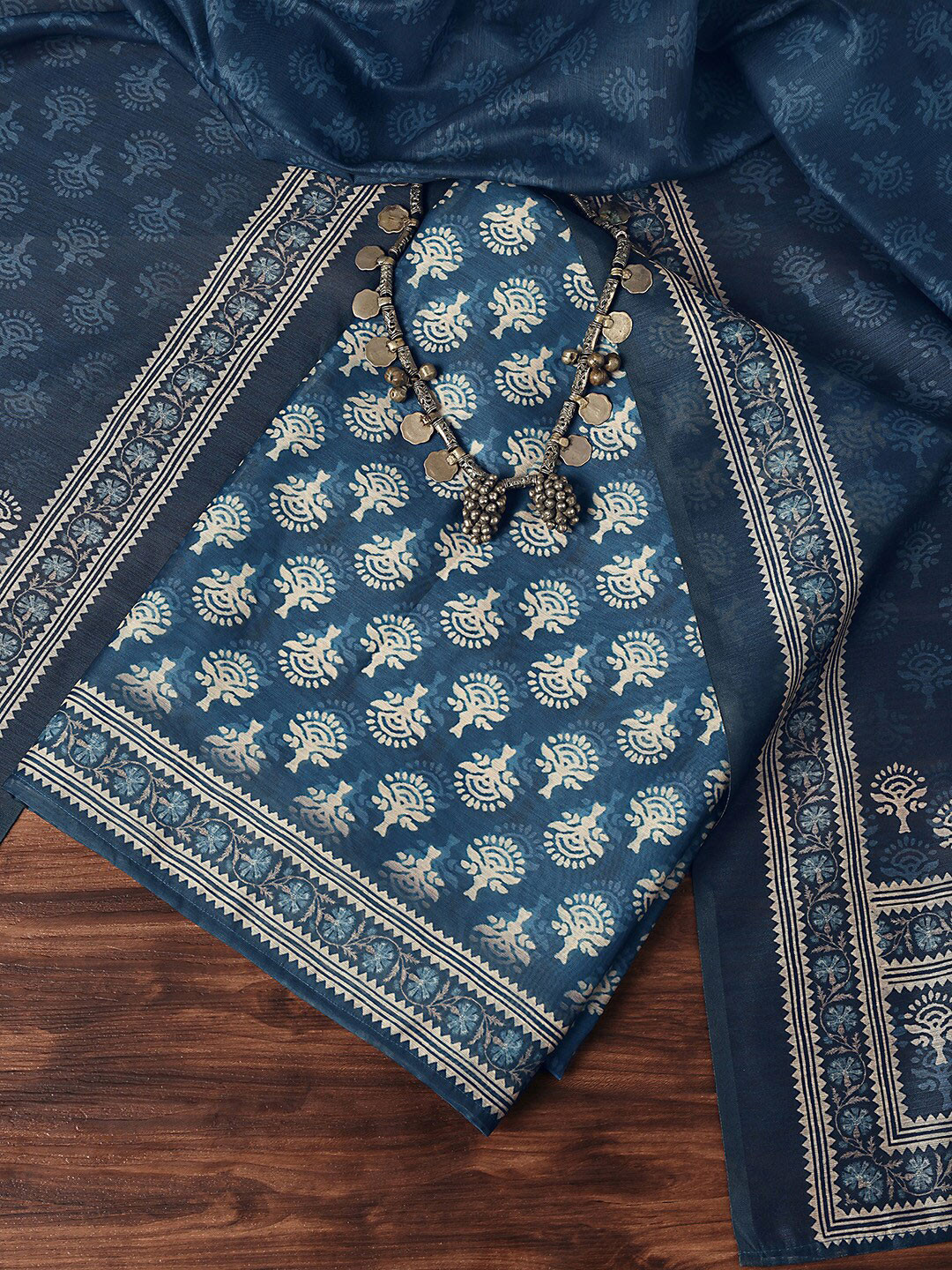 

KALKI Fashion Floral Printed Unstitched Dress Material, Blue