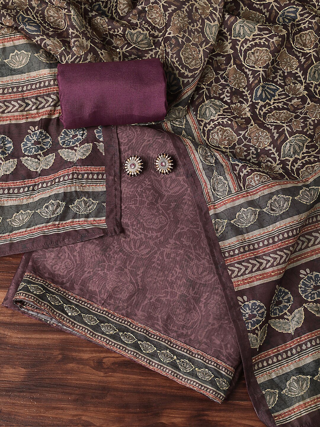 

KALKI Fashion Printed Unstitched Dress Material, Brown