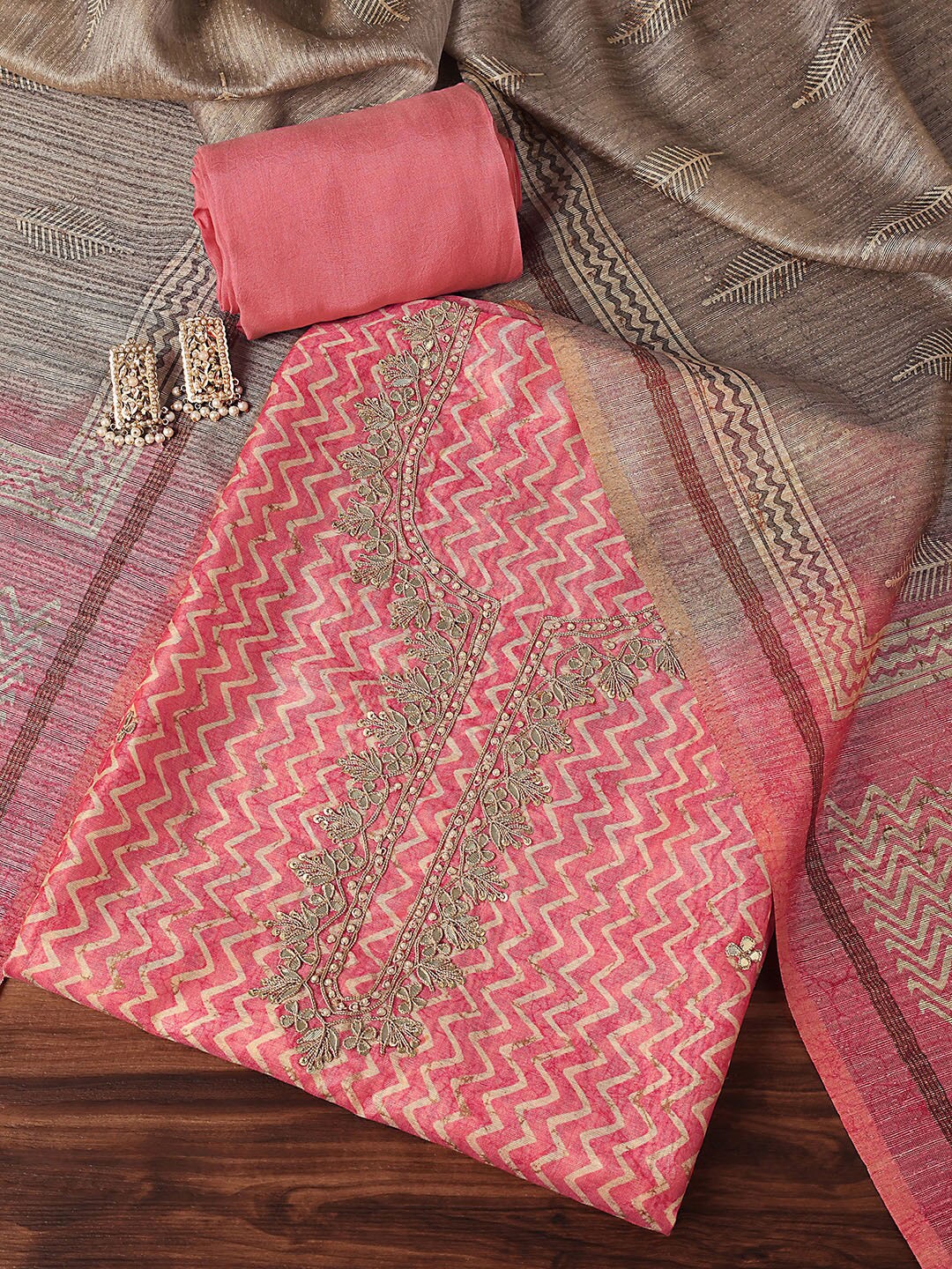 

KALKI Fashion Embroidered Unstitched Dress Material, Peach