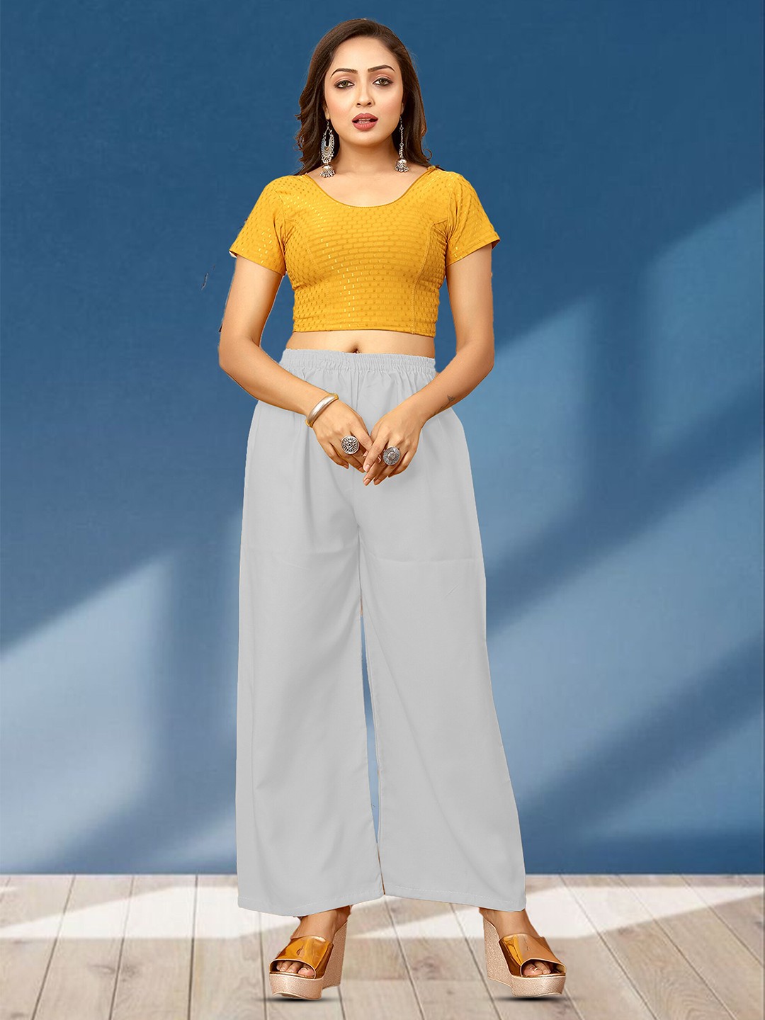 

N N ENTERPRISE Women Wide Leg Regular Crepe Palazzos, White