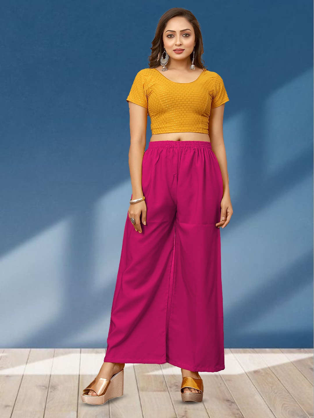 

N N ENTERPRISE Women Wide Leg Regular Crepe Palazzos, Pink