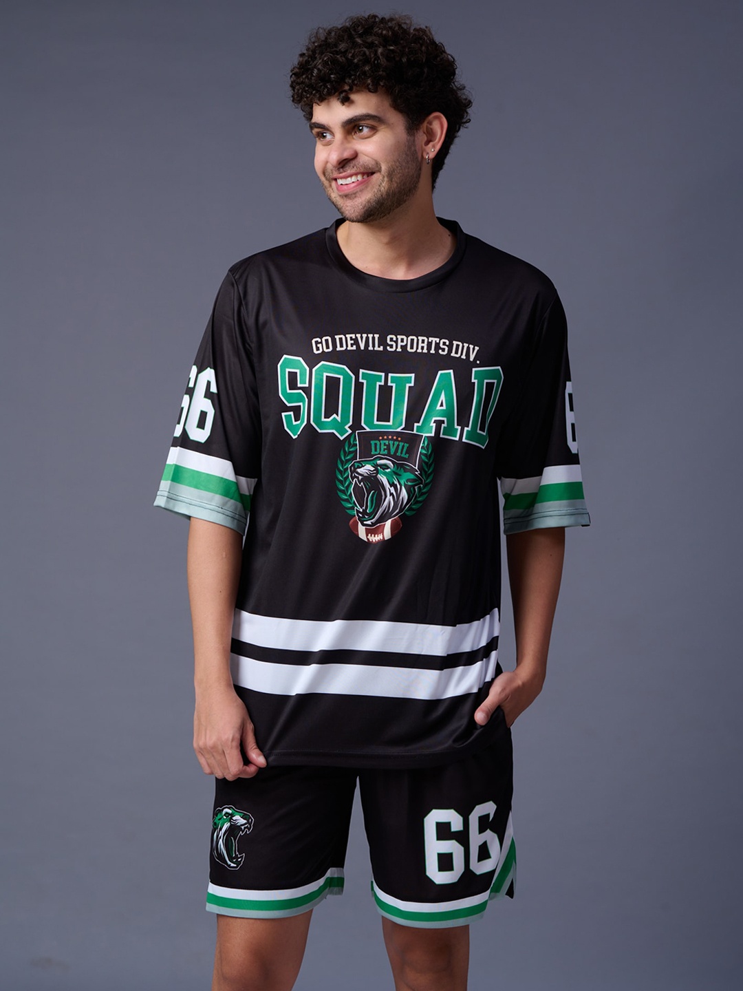 

GO DEVIL Printed Round Neck T-Shirt & Shorts, Black