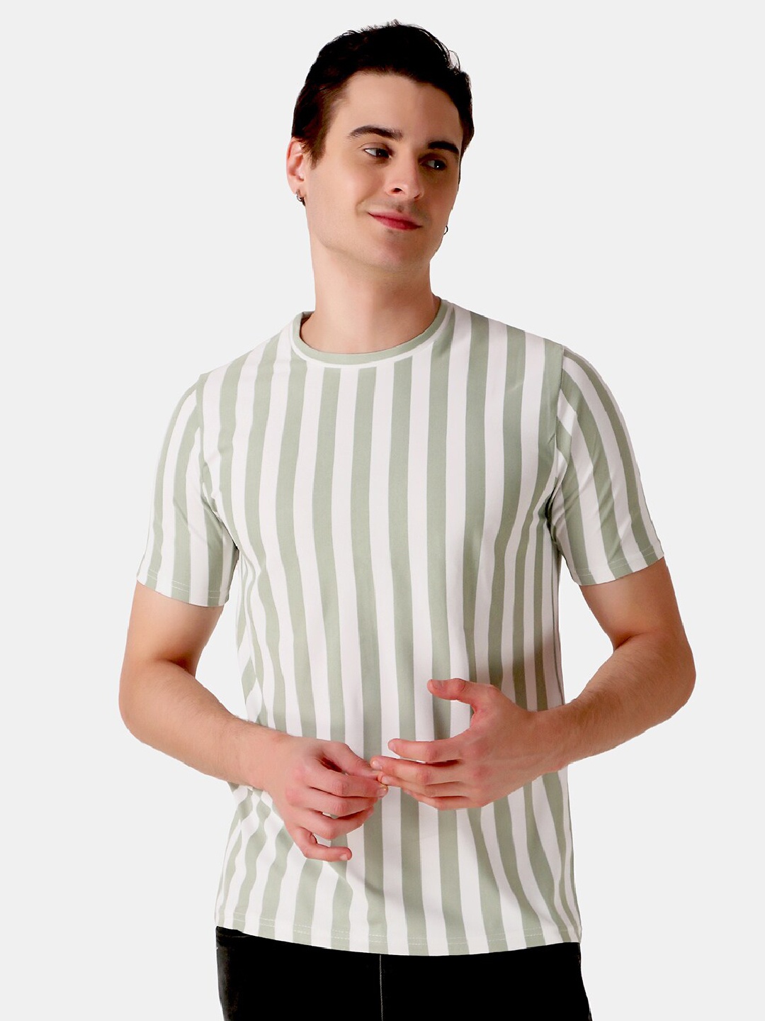 

WELL QUALITY Round Neck Striped Short Sleeves T-shirt, Pink